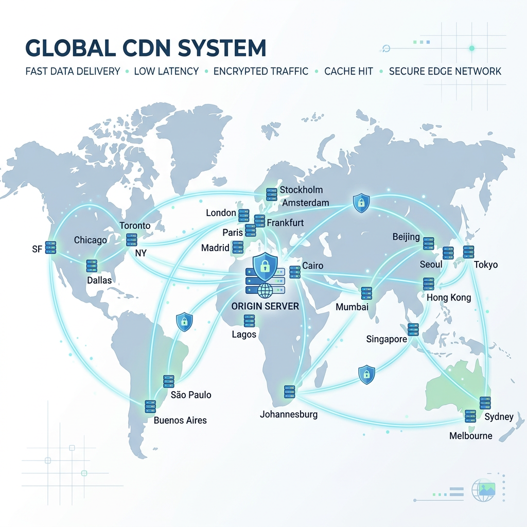 全球CDN网络节点示意图 全球CDN网络节点示意图